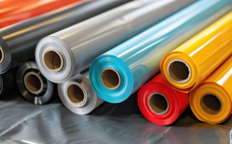 Vibrant Rolls of Colored Plastic Sheeting Vibrant Rolls of Colored Plastic Sheeting